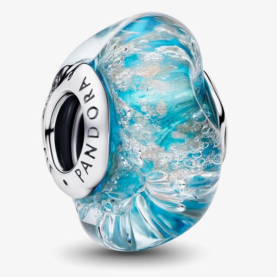 PANDORA Silver & Turquoise Murano Glass Glitter Charm