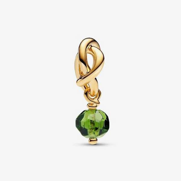 PANDORA 14ct Yellow Gold Plated Green Crystal August Eternity Circle Charm