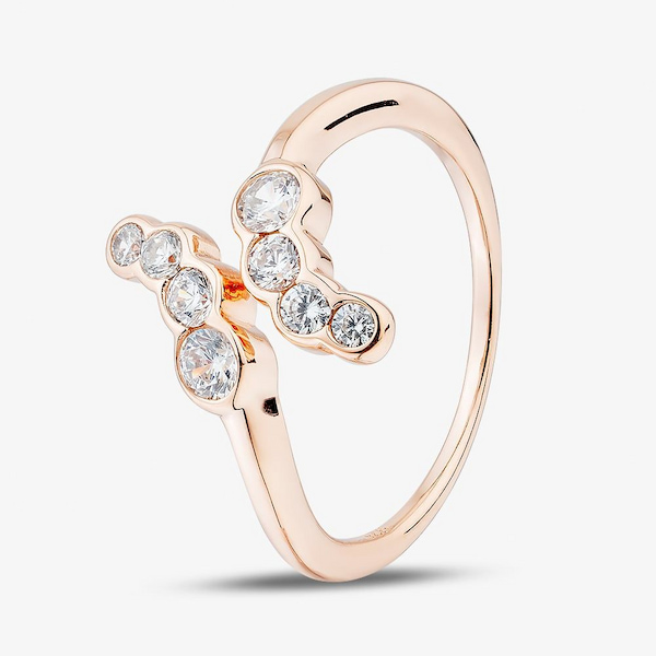 T.H.Baker Rose Gold Tone Plated Sterling Silver Cubic Zirconia Open Wrap Ring