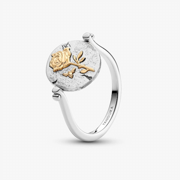 PANDORA 14ct Yellow Gold Plated Sterling Silver Rose Reversible Medallion Ring