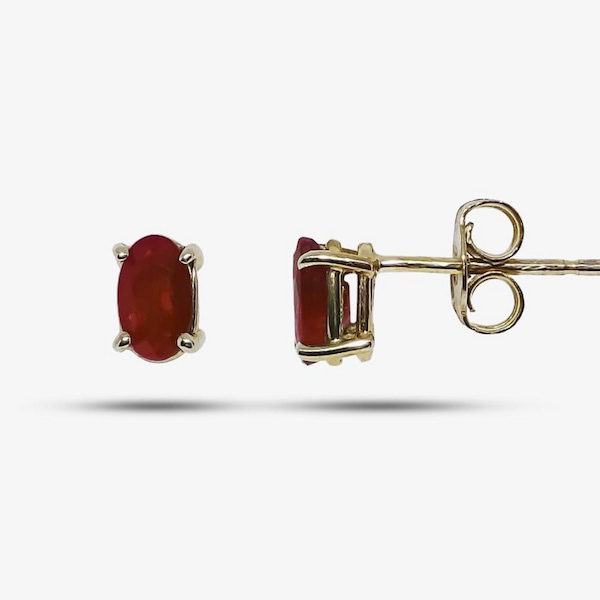 T.H.Baker 9ct Yellow Gold Oval Ruby Stud Earrings