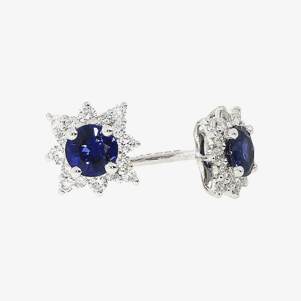 T.H.Baker 18ct White Gold Sapphire Diamond Star Cluster Stud Earrings