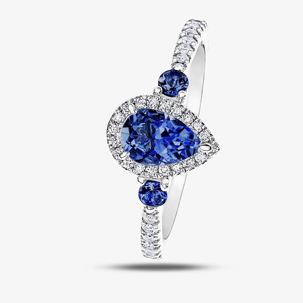T.H.Baker 9ct White Gold Sapphire 0.42ct Diamond Ring