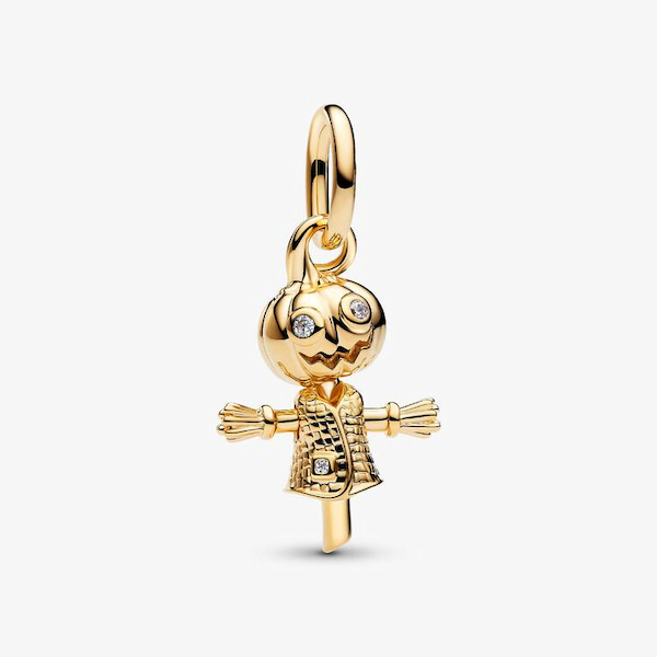 PANDORA 14ct Yellow Gold Plated Crystal Pumpkin Scarecrow Dangle Charm