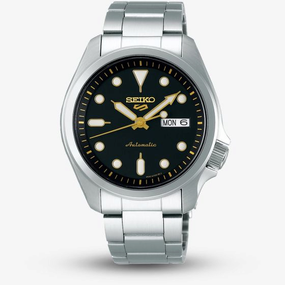 Seiko Mens 5 Sports Black Dial Stainless Steel Bracelet Watch