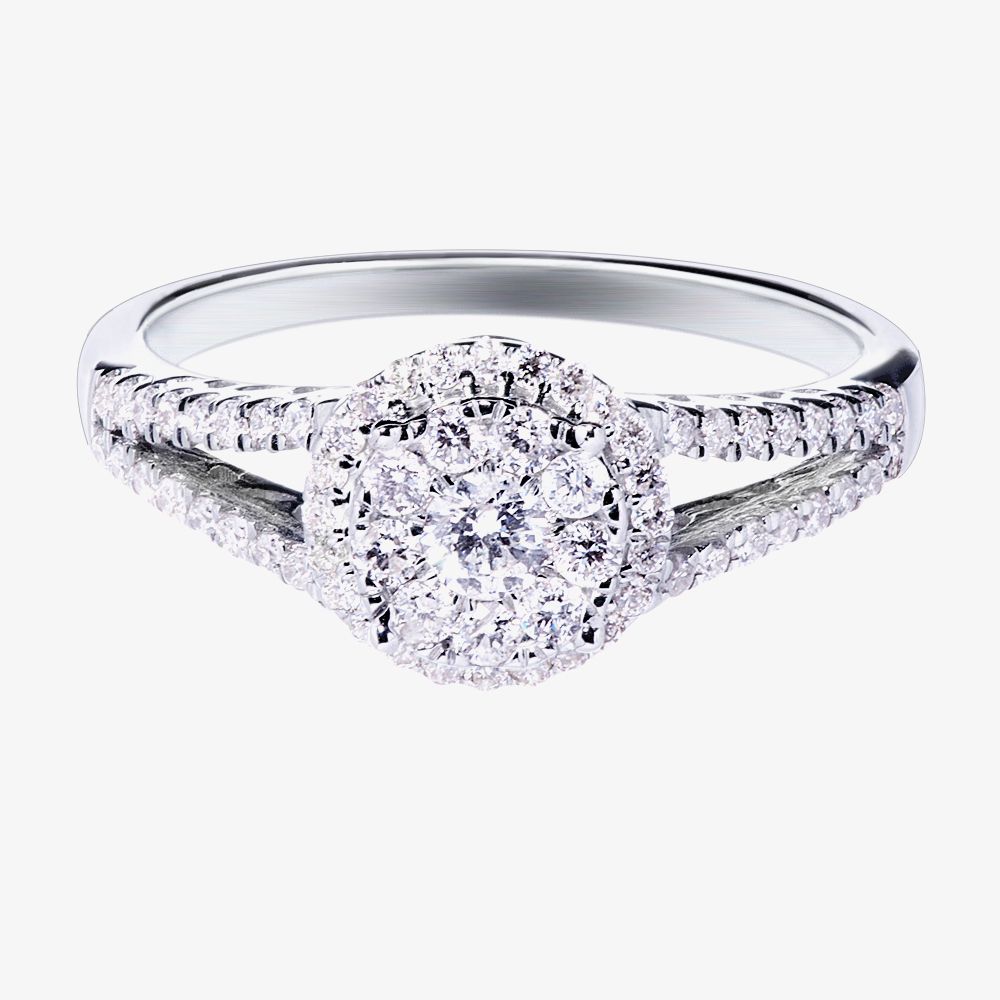 T.H.Baker 9ct White Gold 0.50ct Diamond Halo Cluster Ring