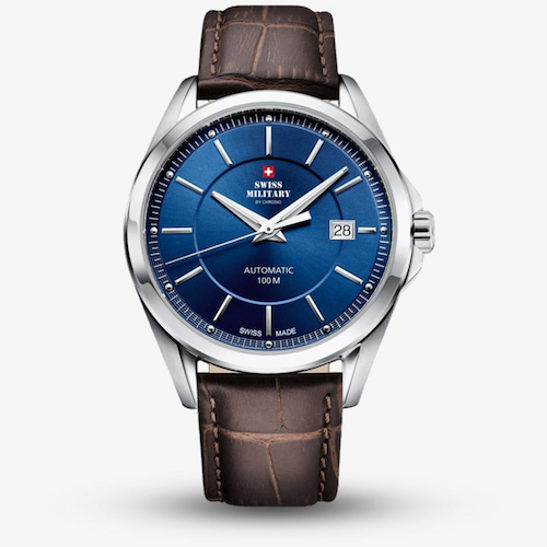 Swiss Military Mens Elegant Automatic Brown Leather Strap Watch
