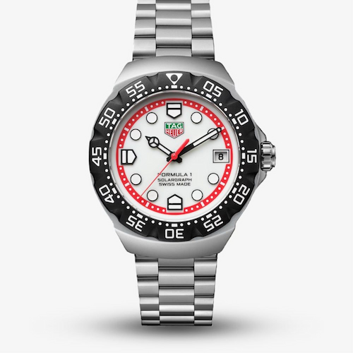 TAG Heuer Mens Formula 1 Solargraph White Dial Watch