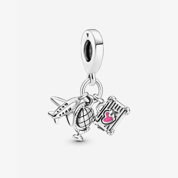 PANDORA Silver Aeroplane Globe Suitcase Dangle Charm