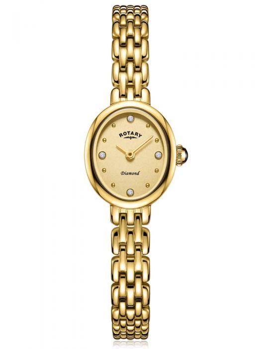 gold-plated rotary watch with champagne coloured dial and four diamonds set in the hour markers