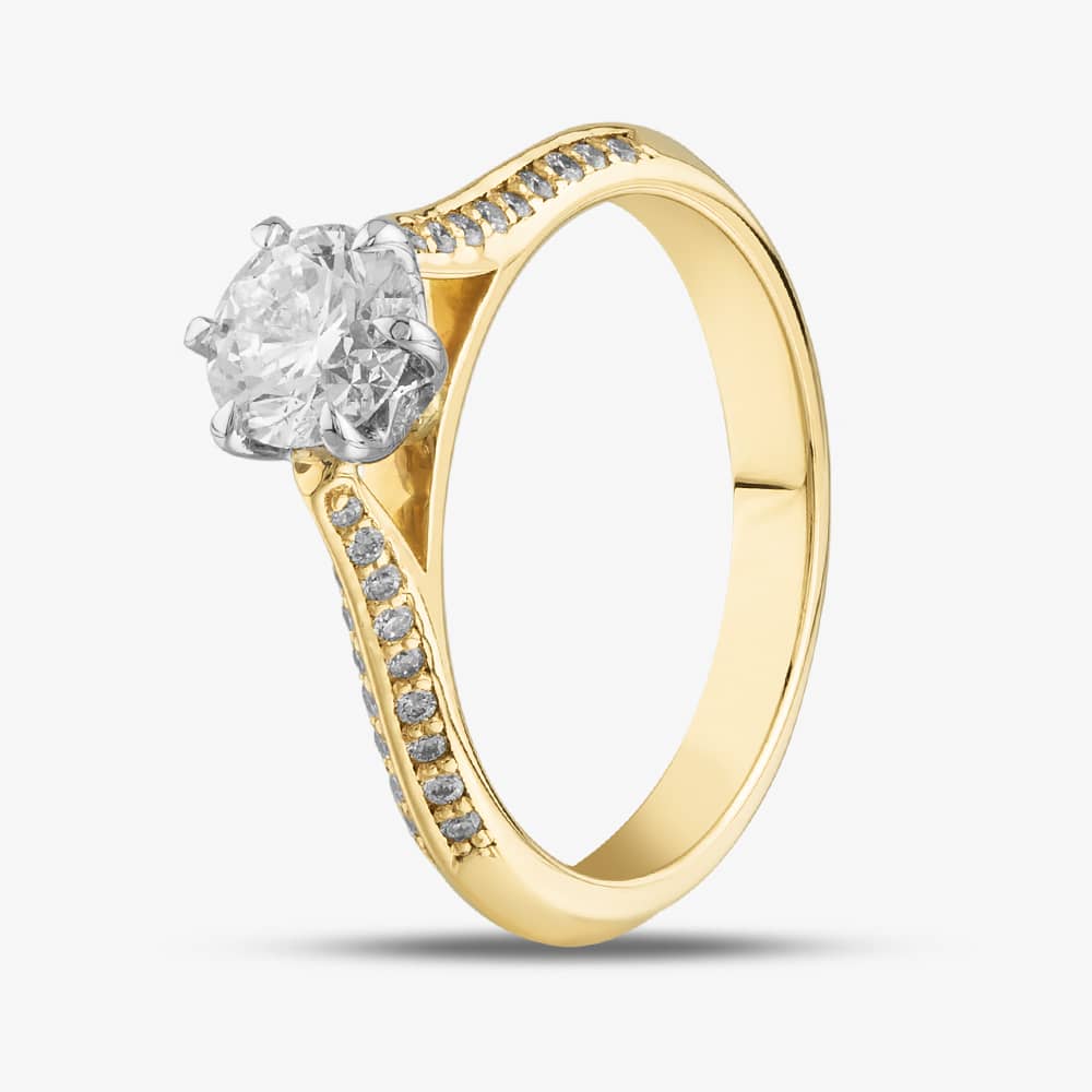 18ct Yellow Gold Certificated Diamond Shoulder Solitaire