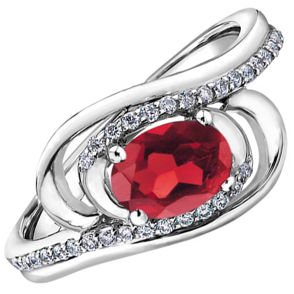 9ct White Gold Oval Ruby and Diamond Swirl Ring 53C71WG10 RUBY T.H