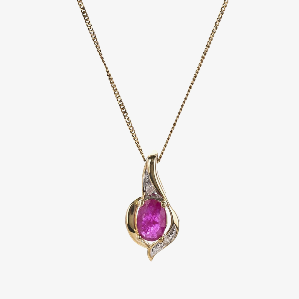 9ct Yellow Gold Ruby and Diamond Swirl Pendant P1860/7-10 RUBY