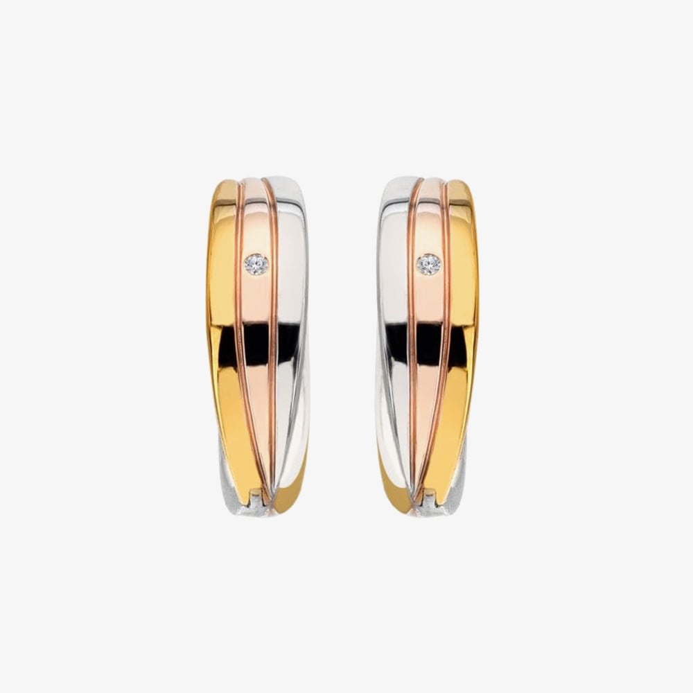 Hot Diamonds Sterling Silver Three Colour Diamond Trio Huggie Hoop Earrings DE841