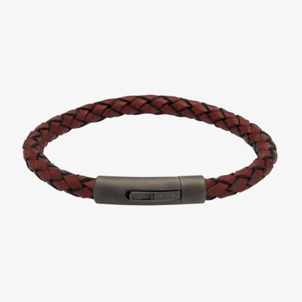 Unique Stainless Steel Gunmetal Red Leather Bracelet B425ARE/21CM
