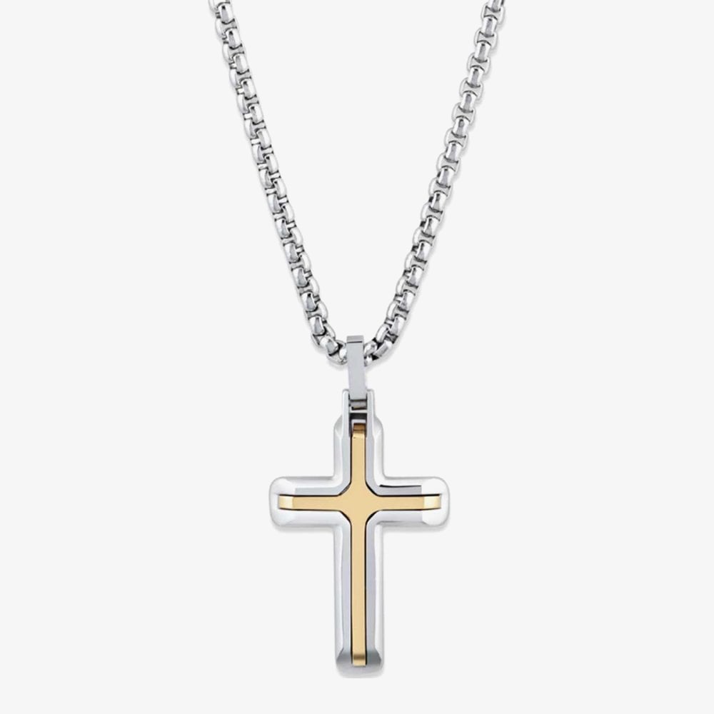 Unique Stainless Steel & Gold Plated Polished Cross Necklace AN-132/50CM
