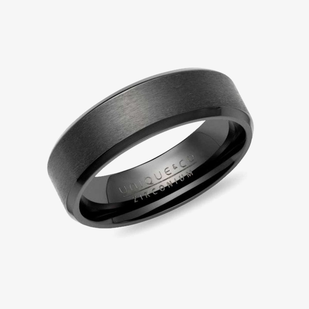 Unique ZR-4-6 Zirconium Black Plain 7mm Band Ring
