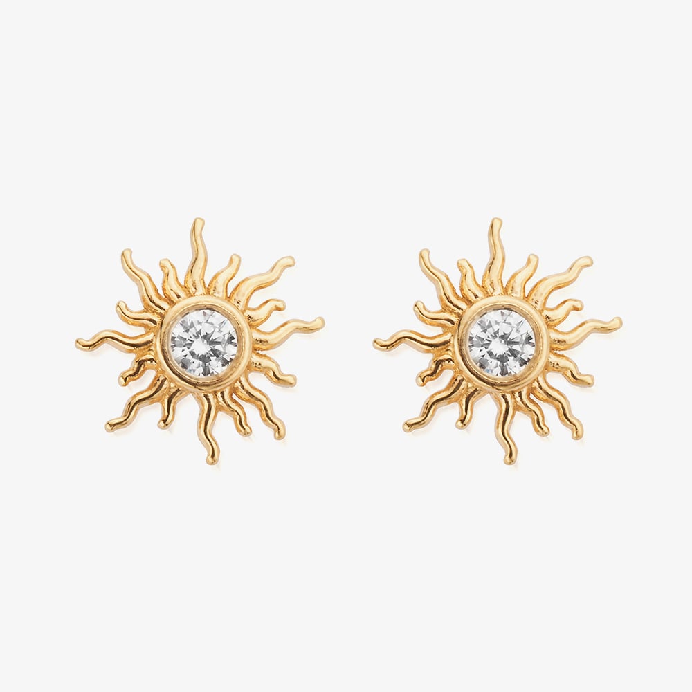 ChloBo Treasures Of Bali Sunrise Glow 18ct Yellow Gold Plated Cubic Zirconia Sun Stud Earrings GEST3545