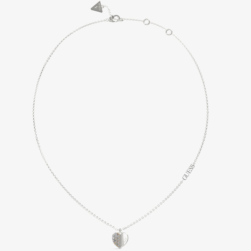 Guess Lovely Silver Tone Pave Crystal Heart Necklace UBN03035RH