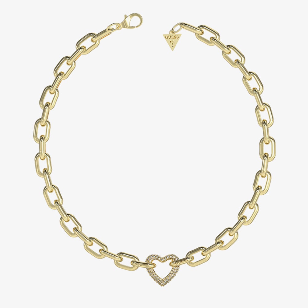 Guess Beloved Gold Tone Crystal Heart Necklace UBN05015YG