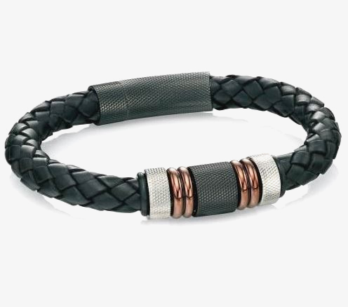 Fred Bennett Multi-colour Stainless Steel Beaded Black Leather Bracelet B4377