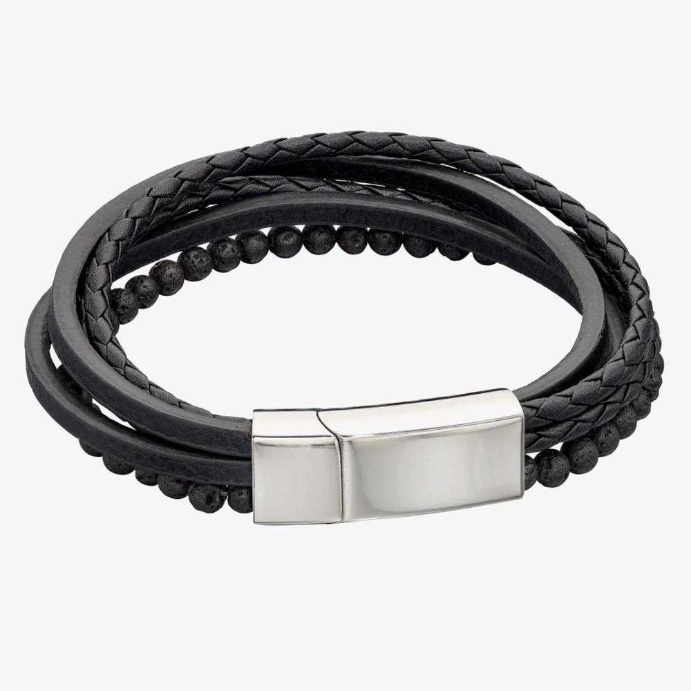 Fred Bennett Reborn Recycled Leather & Lava Beads Multi Row Bracelet B5318