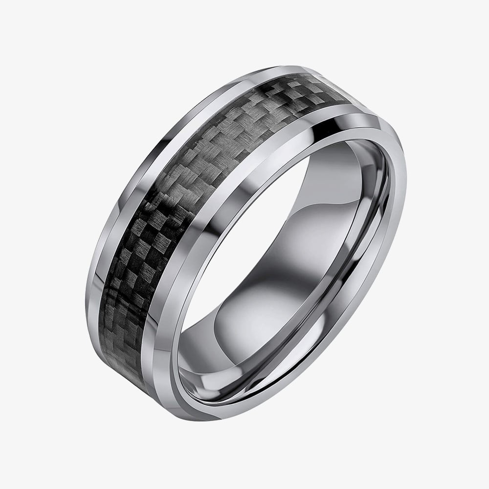Fred Bennett Tungsten & Black Fibre Stripe Ring R3885 62
