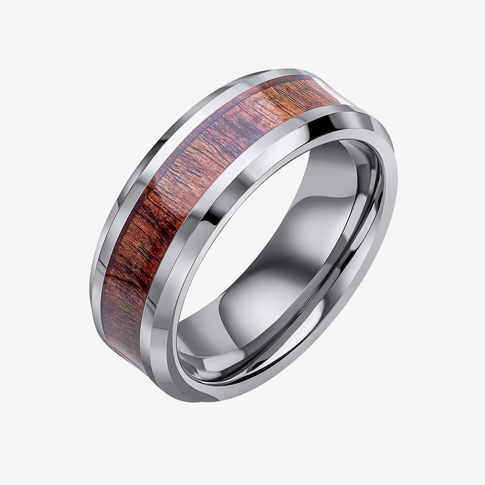 Fred Bennett Tungsten & Brown Wood Stripe Ring R3888 62