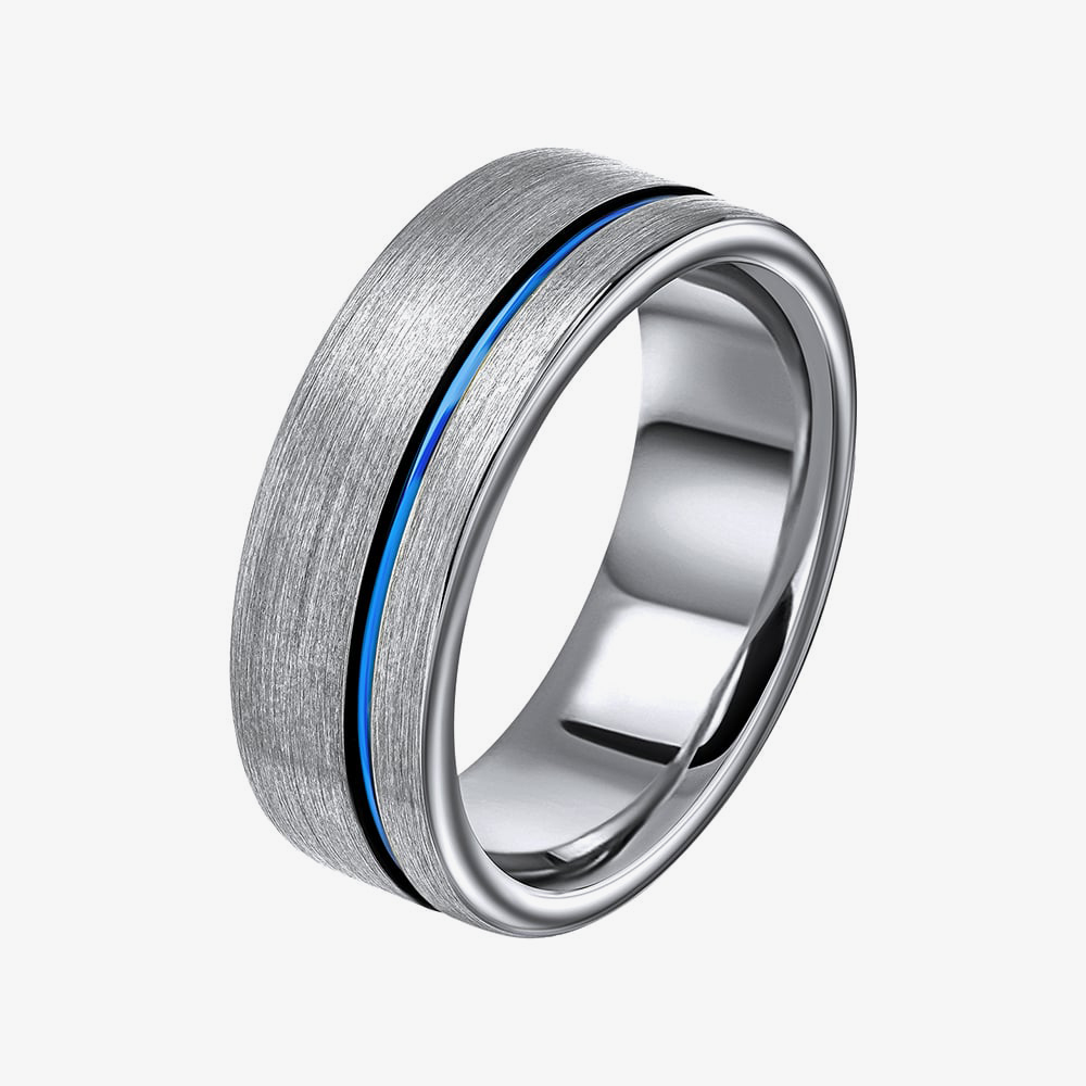 Fred Bennett Tungsten Blue Stripe Ring R3938L 62