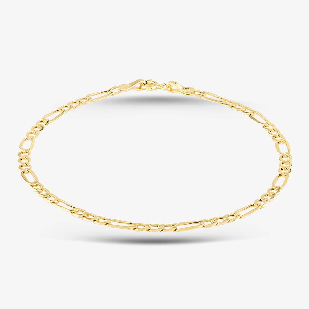 9ct Yellow Gold 7.25 Inch Figaro Chain Bracelet HF070-7.25