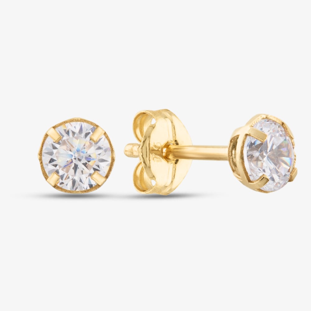 9ct Yellow Gold 4mm Round Crystal Stud Earrings