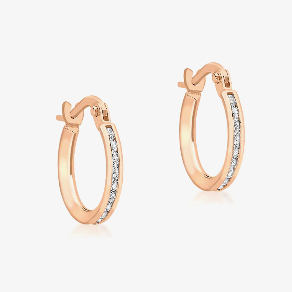 9ct Rose Gold Cubic Zirconia Hoop Earrings