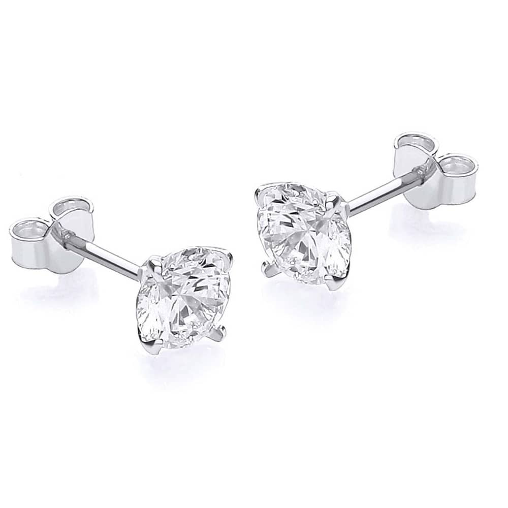 9ct White Gold 6mm Round Cubic Zirconia Stud Earrings 5.58.4979 T.H