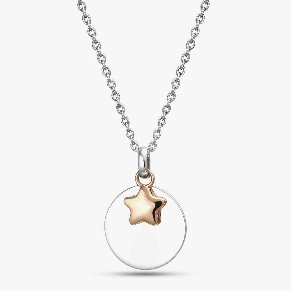 Silver Two Tone Disc & Star Necklace - thbaker.co.uk