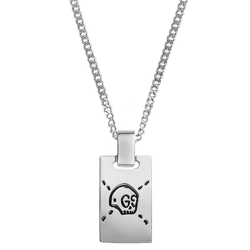 Gucci Silver Ghost Tag Pendant Necklace YBB45531500100U | T.H. Baker