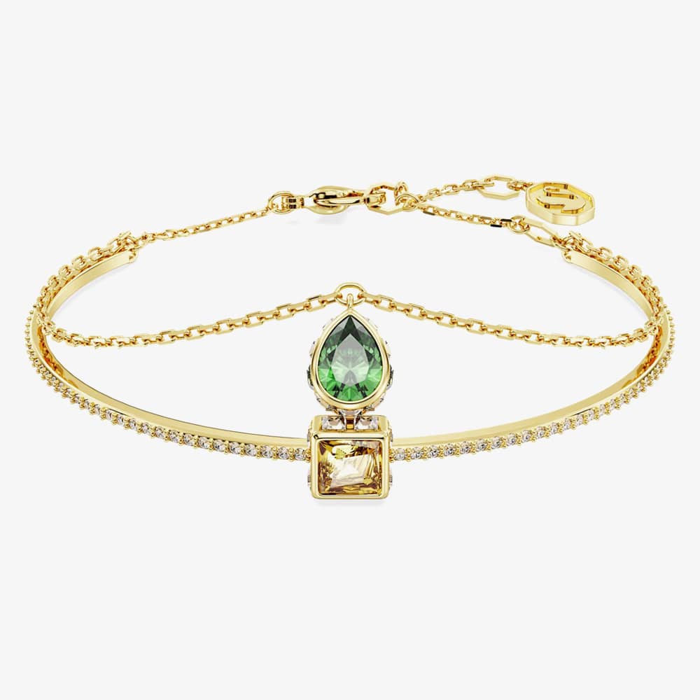 Swarovski Stilla Green Mixed Cuts Gold Tone Plated Bangle 5662924 (M)