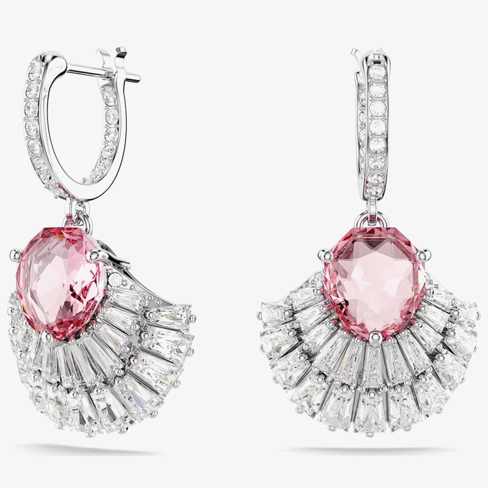 Swarovski Idyllia Rhodium Plated Pink Shell Dropper Earrings 5680295