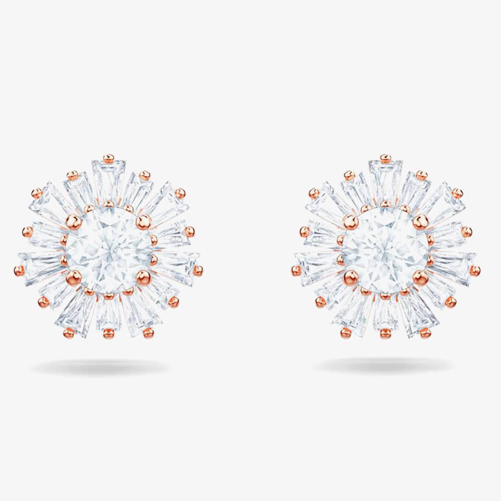 Swarovski Sunshine Rose Gold Tone White Crystal Stud Earrings 5459597