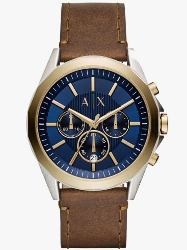armani exchange chronograph brown leather watch