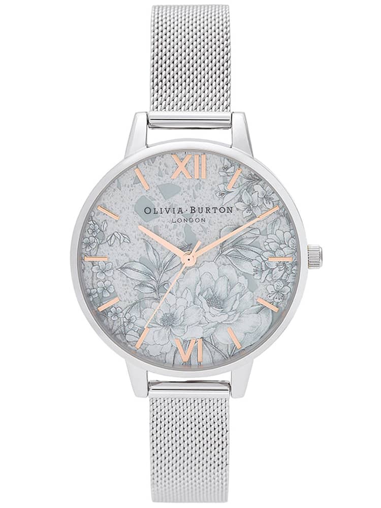 Olivia Burton Terrazzo Florals Rose Gold and Silver Mesh Strap Watch OB16TZ06