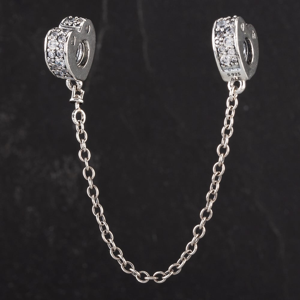 Pandora Clear Pave Hearts Safety Chain 