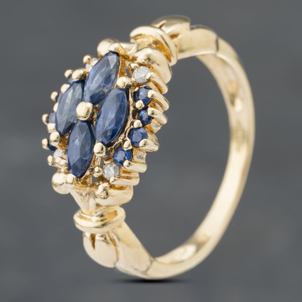 Second Hand 9ct Yellow Gold Sapphire & Brilliant Cut Diamond Cluster Ring 41382719