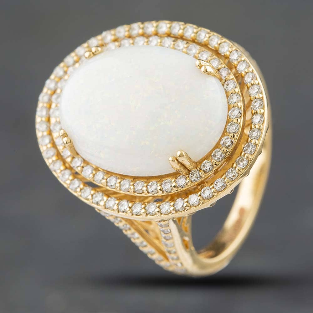 Second Hand 14ct Yellow Gold Opal & Brilliant Diamond Cluster Ring 4148009110