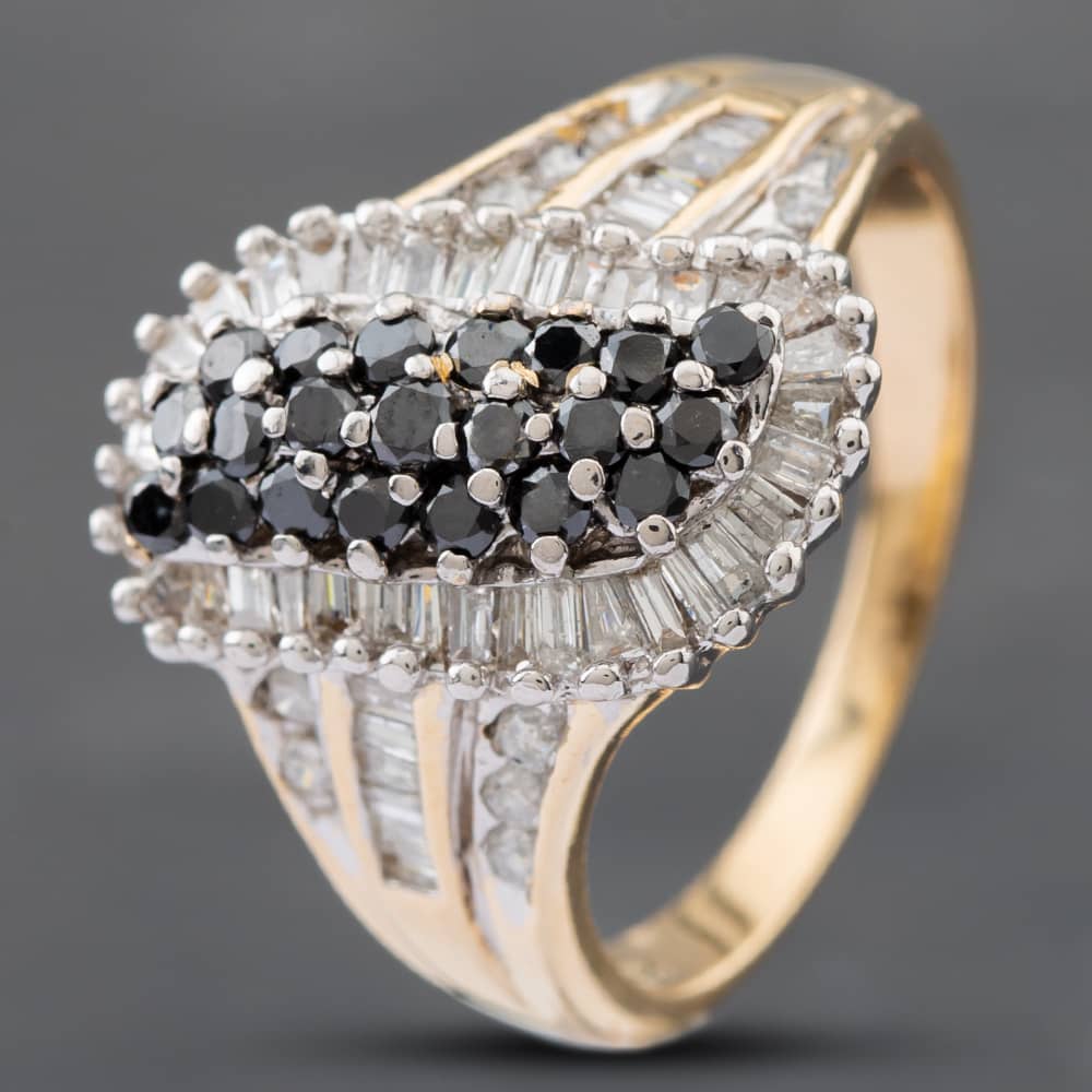 Second Hand 9ct Yellow Gold Sapphire & Baguette & Brilliant Cut Diamond Cluster Ring 41481562