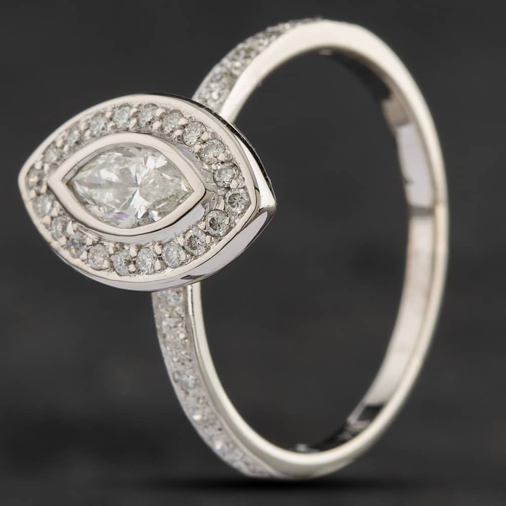 Second Hand 18ct White Gold 0.78ct Diamond Marquise Cluster Ring 4148183