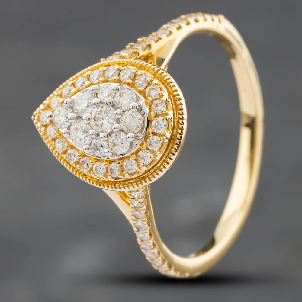Second Hand 14ct Yellow Gold 0.50ct Brilliant Cut Diamond Pear Shaped Cluster Ring 43091003