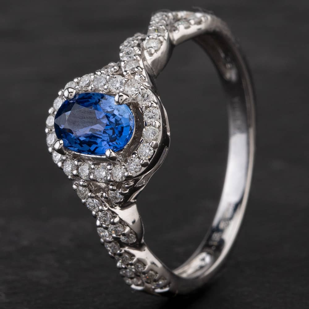 Second Hand 14ct White Gold 0.80ct Sapphire & Diamond Cluster Ring 4336237