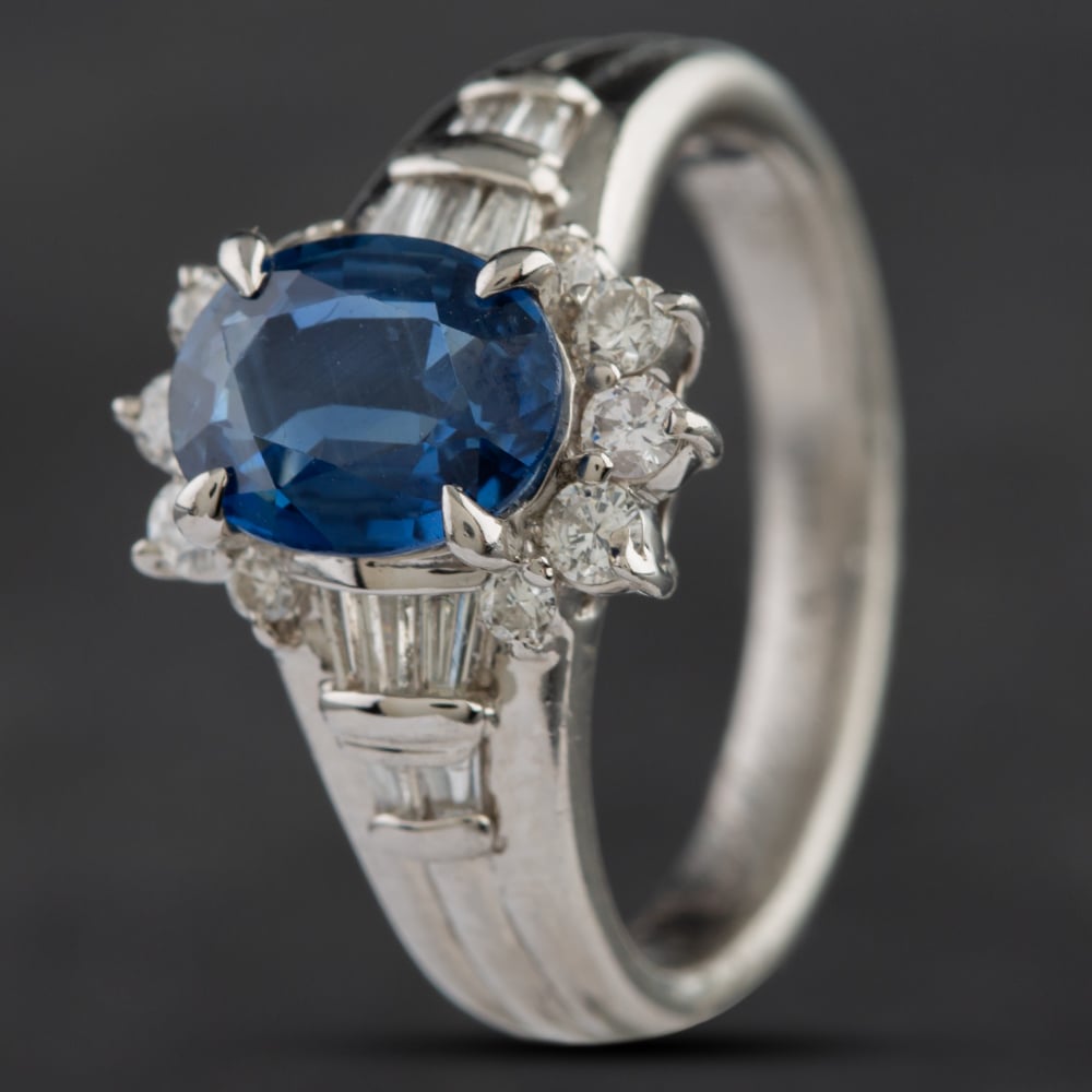 Second Hand Platinum 1.59ct Sapphire & 0.50ct Brilliant Cut Diamond Cluster Ring 4336296