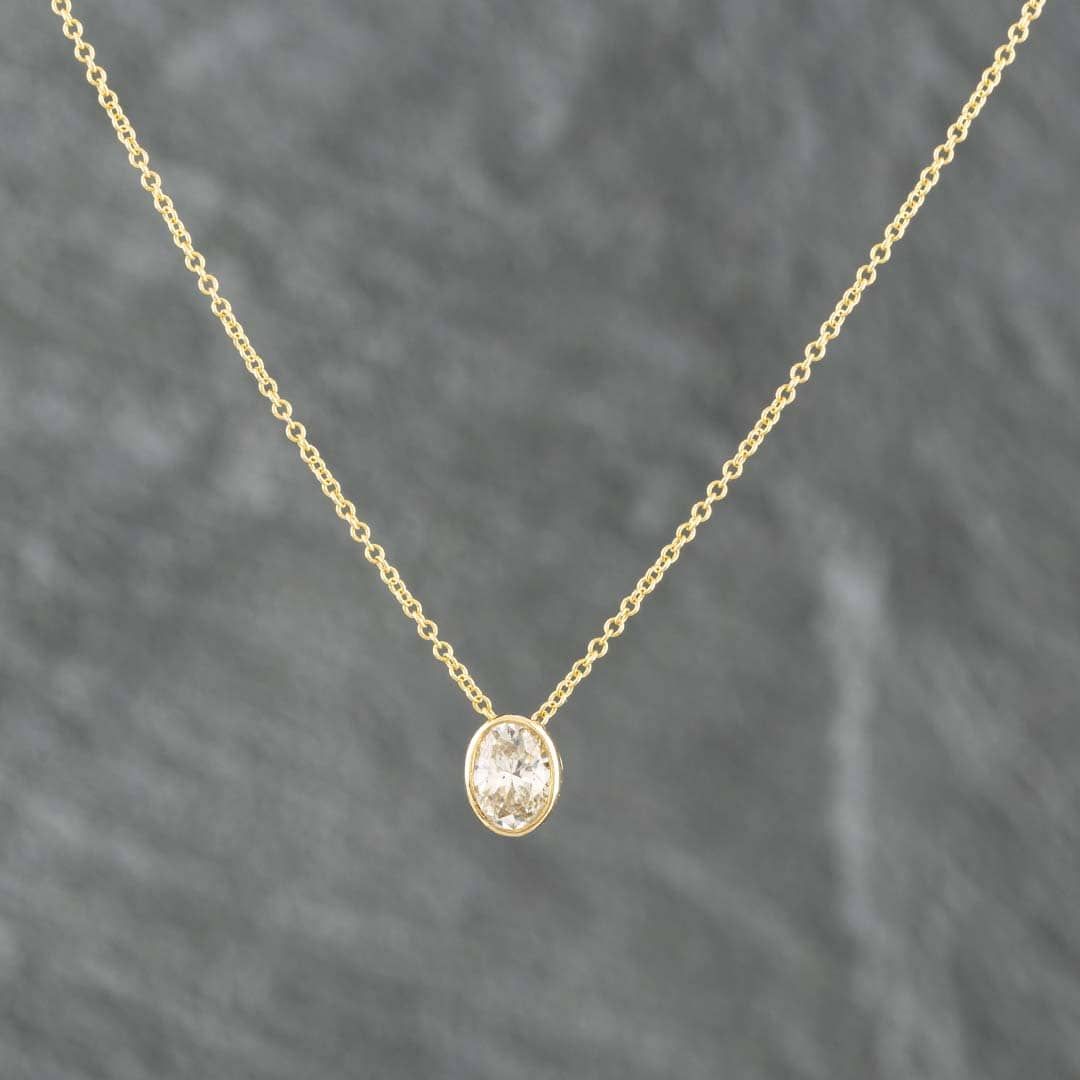 Second Hand 14ct Yellow Gold Brilliant Cut Diamond Oval Pendant 16  Inch Trace Chain 433915513