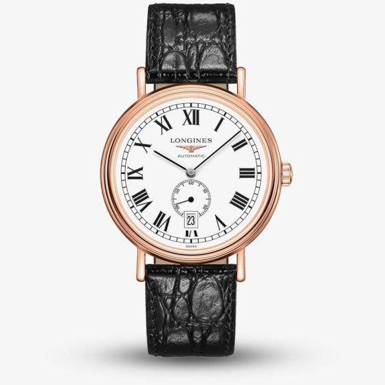 Longines Presence Automatic Rose Gold Plated White Dial Black Leather